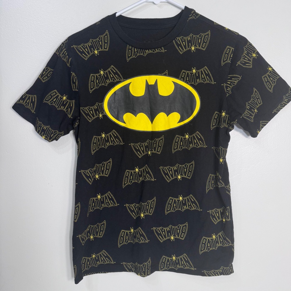 Batman DC Comics Boys XL 14/16 Black All Over Graphic T-Shirt Bat Signal Justice